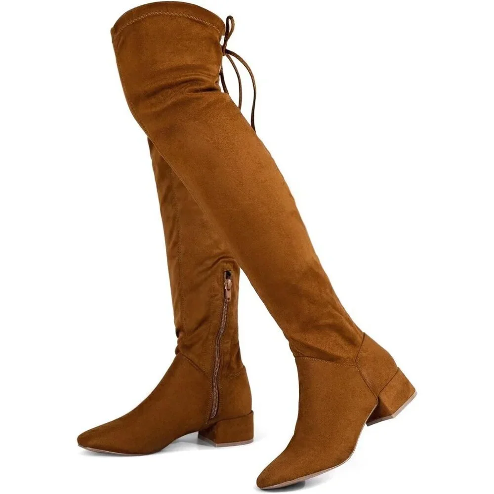 Women's Camel-1.77 Inchs Polyurethane (PU) Over Knee High Warm Winter Long Boot